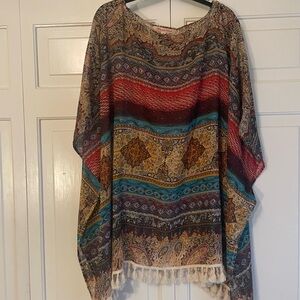 Bohemian Multicolor Poncho with Tassels